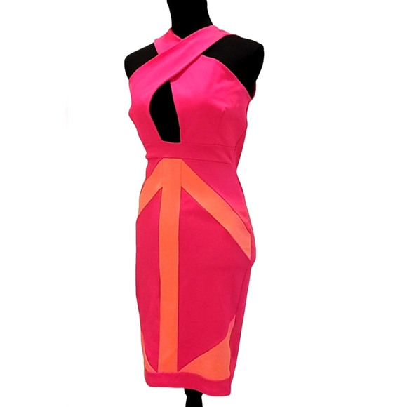 Karlie Kriss Kross Peek A Boo Two-Toned Colorblock Midi Bodycon Dress - Picture 2 of 9